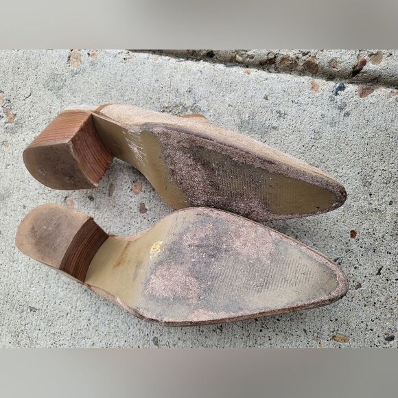 Vintage Candies Suede Leather Mules Size 10M Wood Heel - Picture 3 of 13